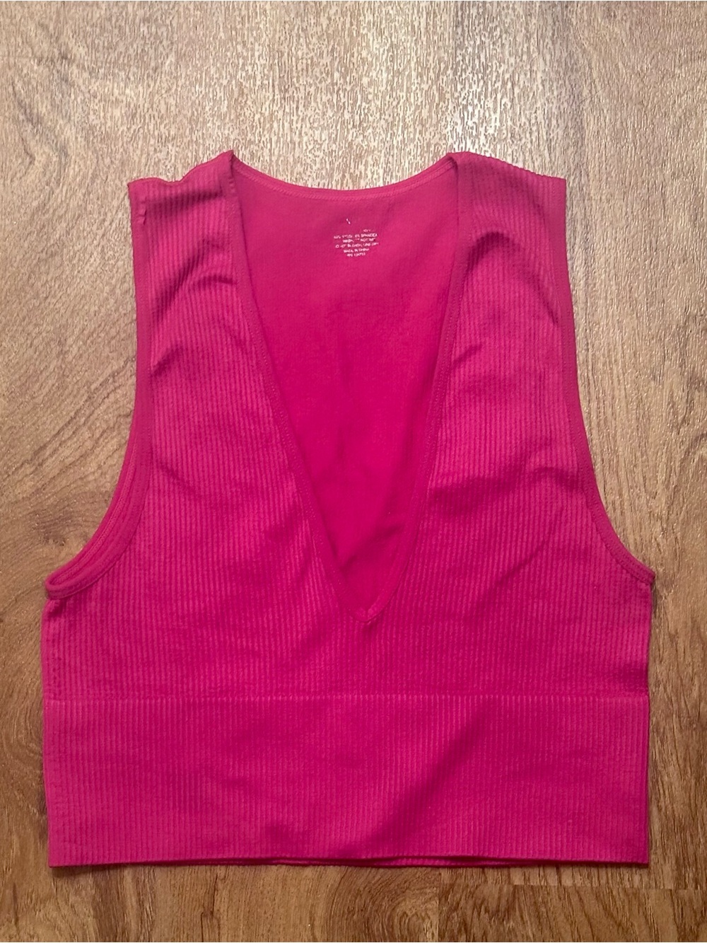 Hot Pink Ribbed V-Neck Cropped Tank Top
